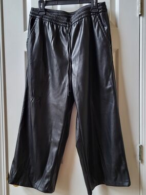 Gap Faux Leather Pants Pull On Elastic Waist Black High Rise Size L NWT